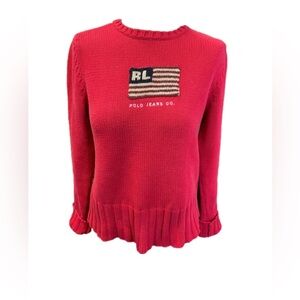 Ralph Lauren Y2K Polo Jeans Co American Flag Sweater Red Size Medium